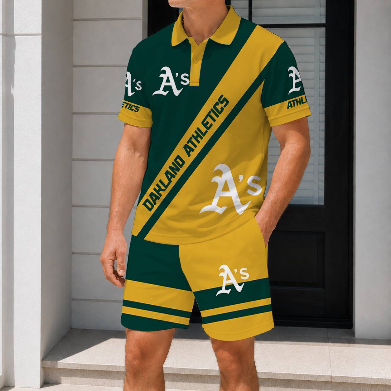 LIMITED EDITION - NEW CUSTOMIZED MLB23 OAS OAKLAND ATHLETICS POLO & SHORT PANTS SET