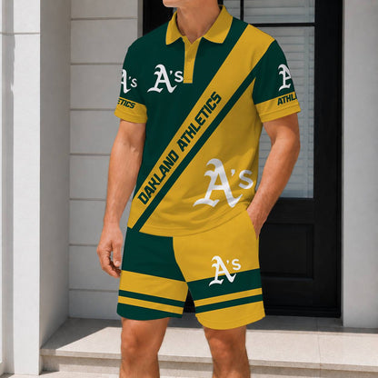 LIMITED EDITION - NEW CUSTOMIZED MLB23 OAS OAKLAND ATHLETICS POLO & SHORT PANTS SET