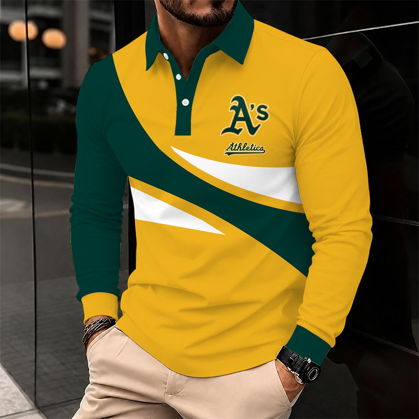 [FLASH SALE] NEW CUSTOMIZED MLB23 OAS OAKLAND ATHLETICS MEN'S LONG SLEEVE POLO