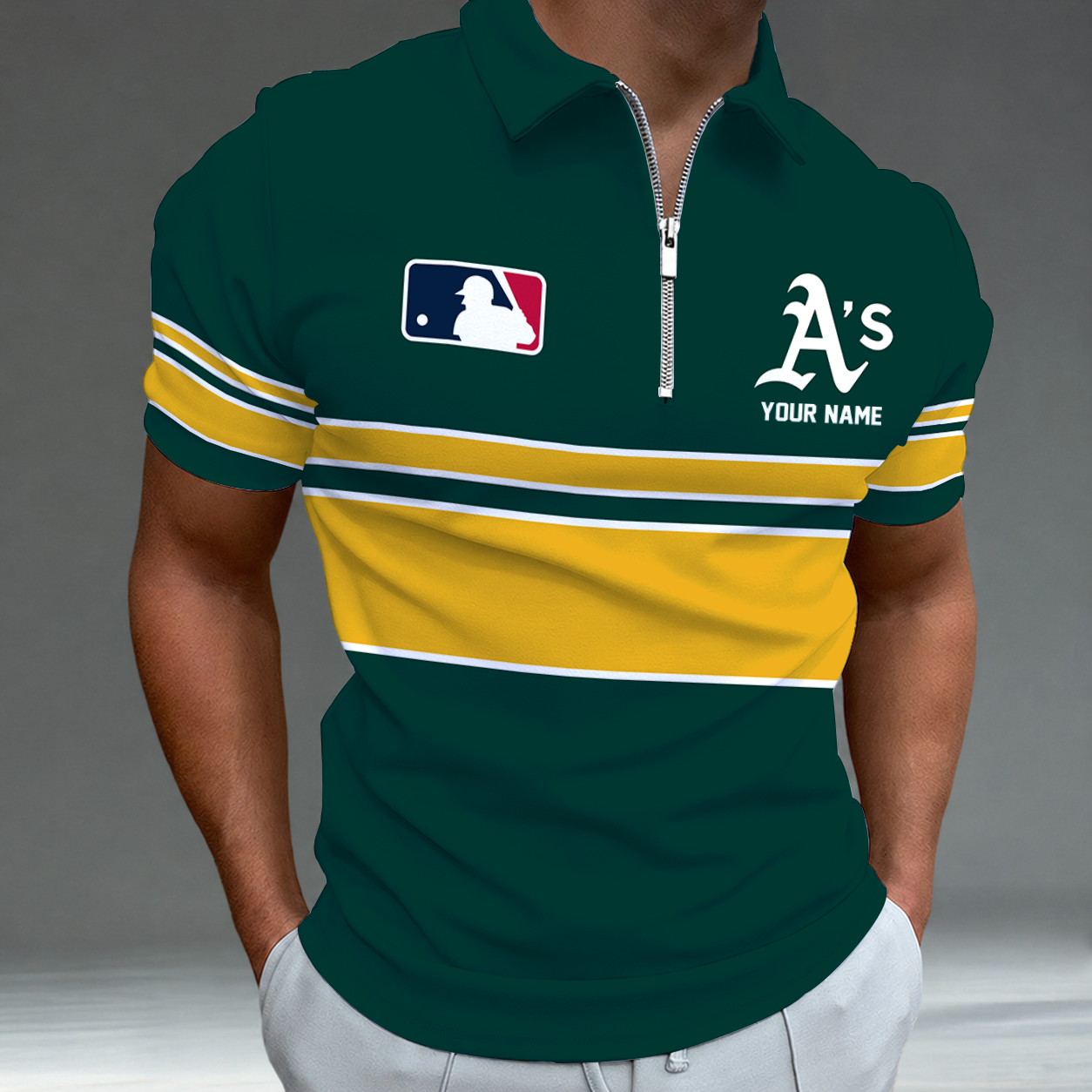 [FLASH SALE] NEW CUSTOMIZED MLB23 OAS OAKLAND ATHLETICS ZIP POLO SHIRT
