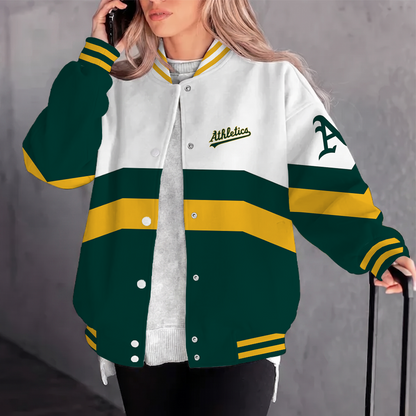 [FLASH SALE] NEW CUSTOMIZED MLB23 OAS OAKLAND ATHLETICS SATIN VARSITY & BASEBALL JACKET