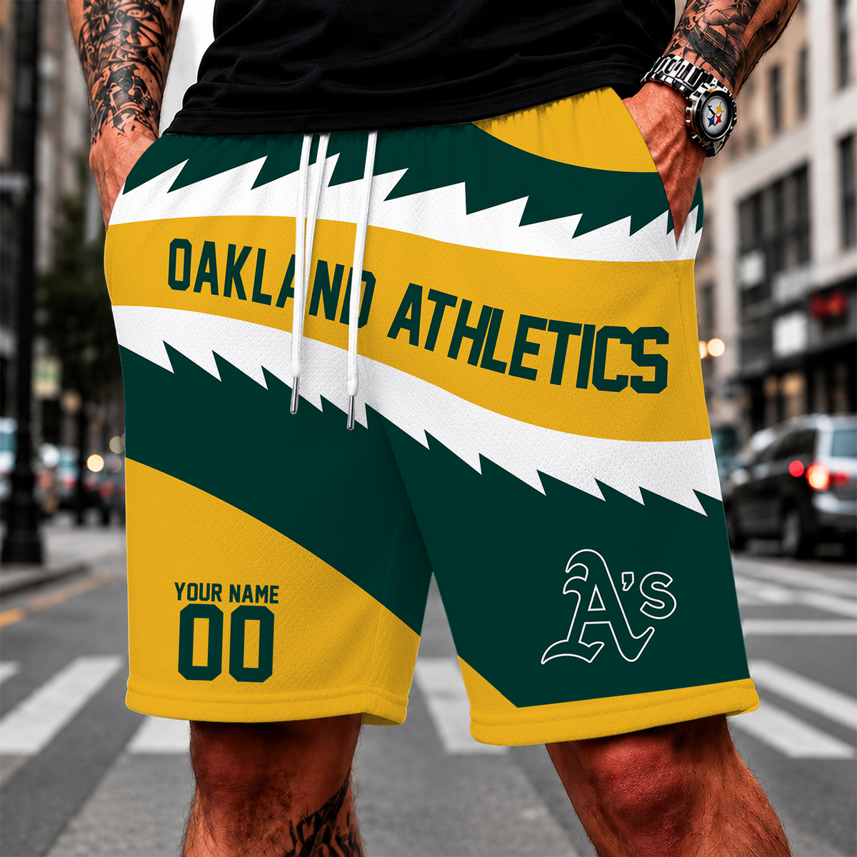 [FLASH SALE] NEW CUSTOMIZED MLB23 OAS OAKLAND ATHLETICS SHORT PANTS
