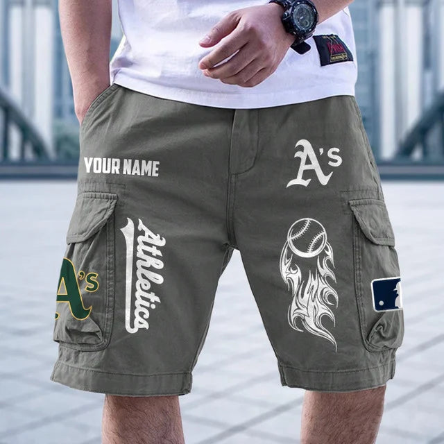 [FLASH SALE] NEW CUSTOMIZED MLB23 OAS OAKLAND ATHLETICS MEN'S CARGO SHORTS