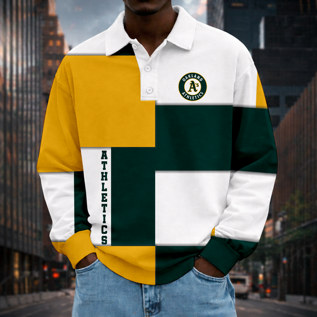 LIMITED EDITION - NEW CUSTOMIZED MLB23 OAS OAKLAND ATHLETICS MEN LONG SLEEVE POLO