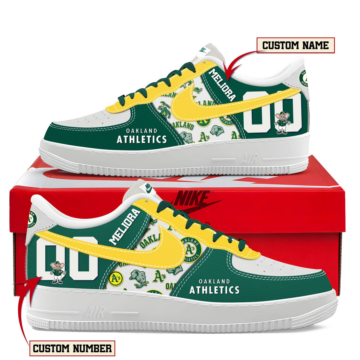 LIMITED EDITION - NEW CUSTOMIZED MLB23 OAS OAKLAND ATHLETICS AF1 SHOES