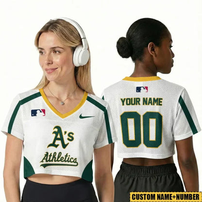 [FLASH SALE] NEW CUSTOMIZED MLB23 OAS OAKLAND ATHLETICS V-NECK JERSEY CROP TOP