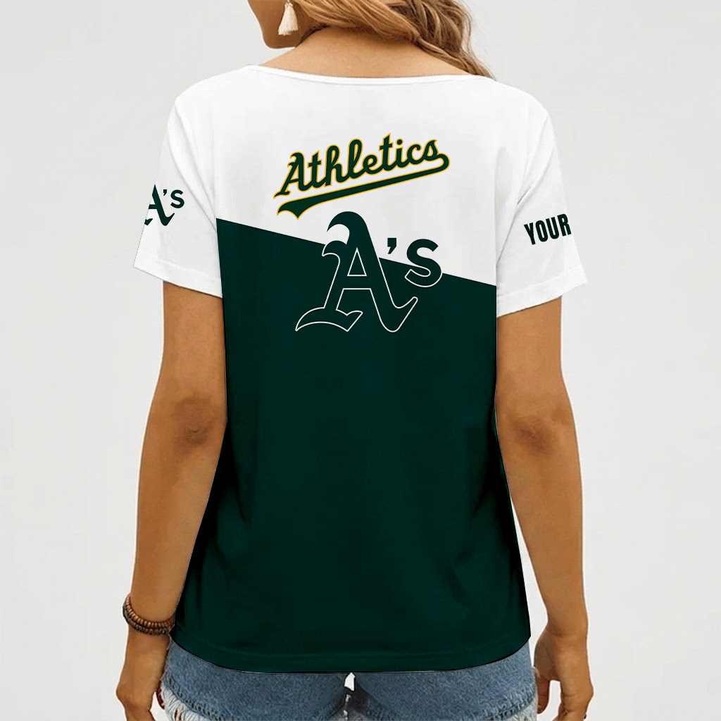 [FLASH SALE] NEW CUSTOMIZED MLB23 OAS OAKLAND ATHLETICS V-NECK FEMALE SHIRT