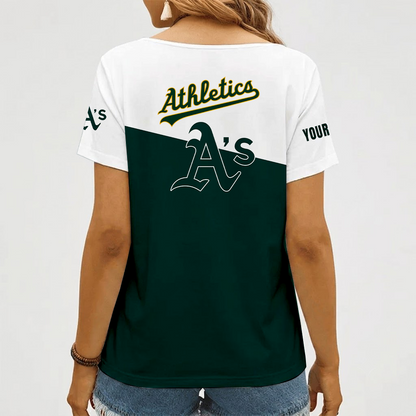 [FLASH SALE] NEW CUSTOMIZED MLB23 OAS OAKLAND ATHLETICS V-NECK FEMALE SHIRT