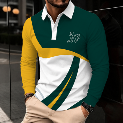 [FLASH SALE] NEW CUSTOMIZED MLB23 OAS OAKLAND ATHLETICS MEN'S LONG SLEEVE POLO
