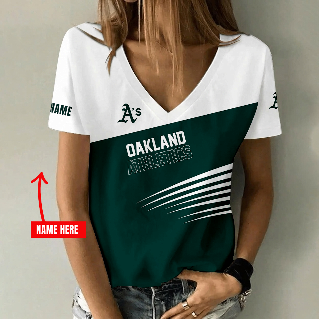 [FLASH SALE] NEW CUSTOMIZED MLB23 OAS OAKLAND ATHLETICS V-NECK FEMALE SHIRT