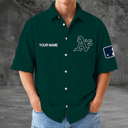[FLASH SALE] NEW CUSTOMIZED MLB23 OAS OAKLAND ATHLETICS SEERSUCKER BUTTON SHIRT