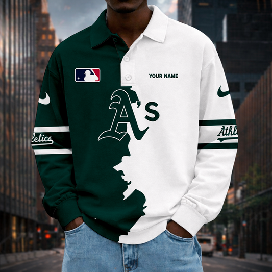 LIMITED EDITION - NEW CUSTOMIZED MLB23 OAS OAKLAND ATHLETICS MEN LONG SLEEVE POLO
