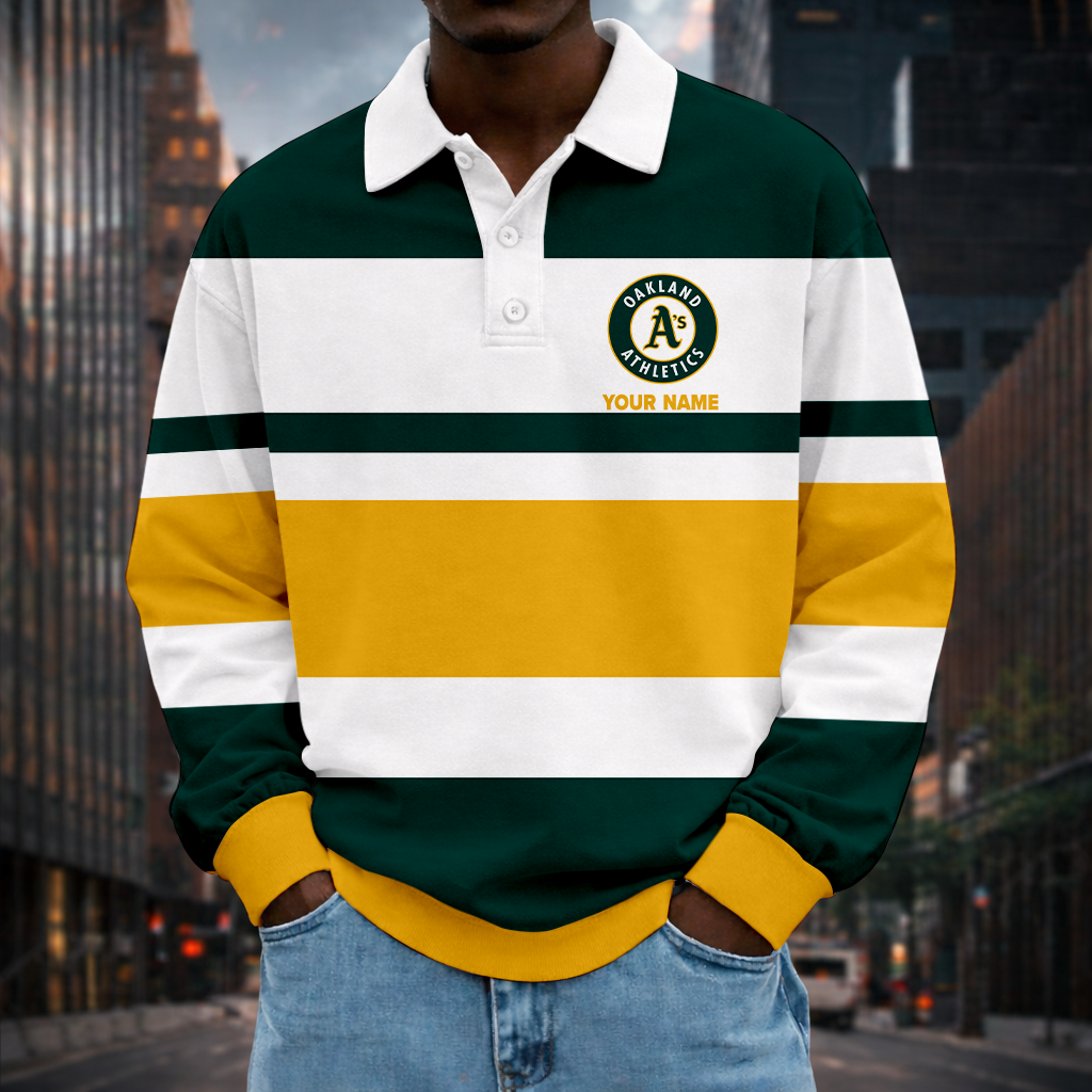 LIMITED EDITION - NEW CUSTOMIZED MLB23 OAS OAKLAND ATHLETICS MEN LONG SLEEVE POLO