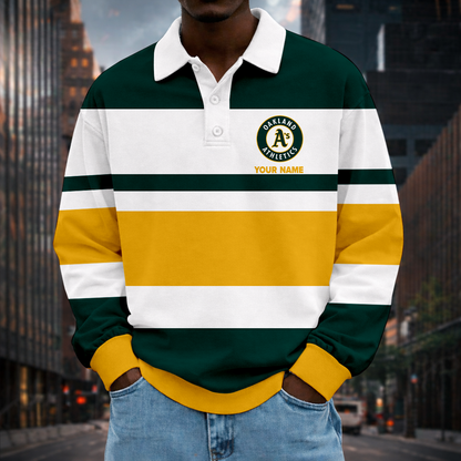 LIMITED EDITION - NEW CUSTOMIZED MLB23 OAS OAKLAND ATHLETICS MEN LONG SLEEVE POLO