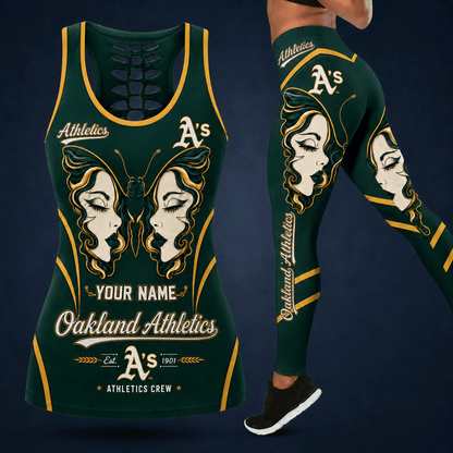 [FLASH SALE] NEW CUSTOMIZED MLB23 OAS OAKLAND ATHLETICS HOLLOW TANK TOP & LEGGINGS SET