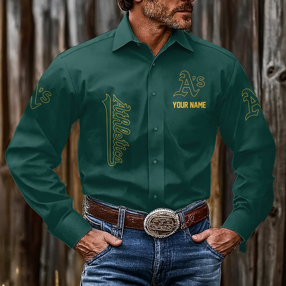 LIMITED EDITION - NEW CUSTOMIZED MLB23 OAS OAKLAND ATHLETICS MEN'S LONG SLEEVE BUTTON-UP SHIRT