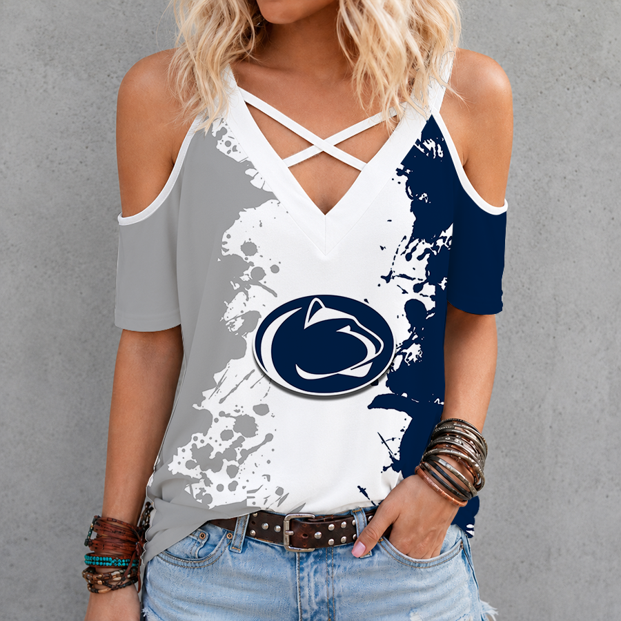 [FAN FAVORITE] NEW CUSTOMIZED NCAA FBS23 PNL PENN STATE NITTANY LIONS CRISS CROSS V-NECK TOP
