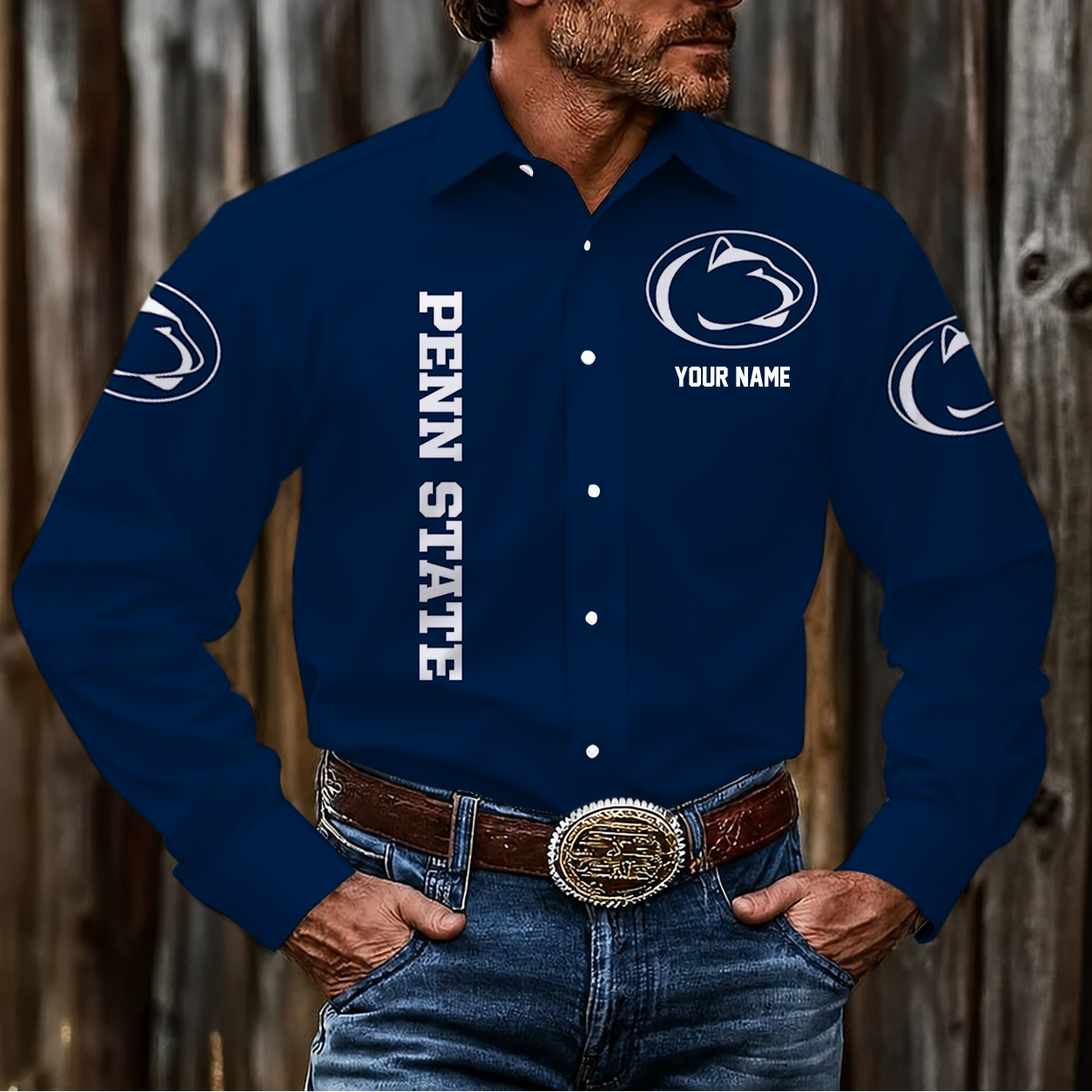 LIMITED EDITION - NEW CUSTOMIZED NCAA FBS23 PNL PENN STATE NITTANY LIONS MEN'S LONG SLEEVE BUTTON-UP SHIRT