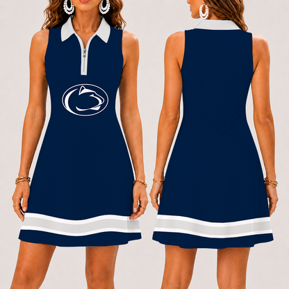 [FAN FAVORITE] NEW CUSTOMIZED NCAA FBS23 PNL PENN STATE NITTANY LIONS WOMEN'S ZIP SLEEVELESS POLO DRESS