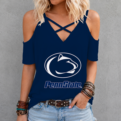 [FAN FAVORITE] NEW CUSTOMIZED NCAA FBS23 PNL PENN STATE NITTANY LIONS CRISS CROSS V-NECK TOP