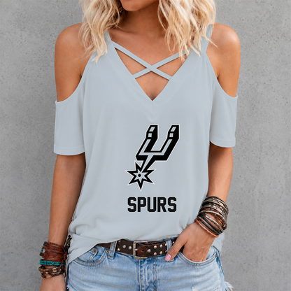 LIMITED EDITION - NEW CUSTOMIZED NBA23 SAS SAN ANTONIO SPURS CRISS CROSS V-NECK TOP