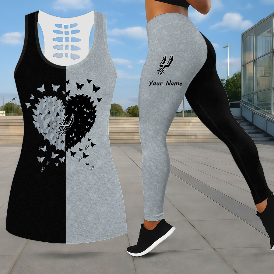 LIMITED EDITION - NEW CUSTOMIZED NBA23 SAS SAN ANTONIO SPURS LEGGINGS & HOLLOW TANK TOP SET