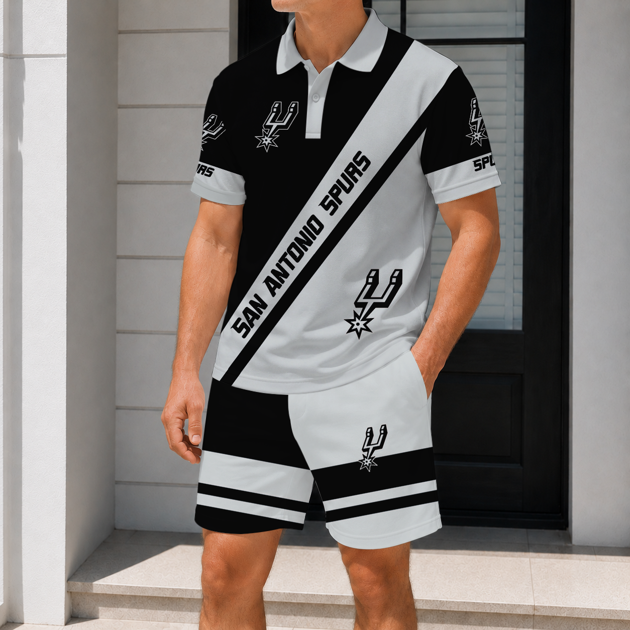 LIMITED EDITION - NEW CUSTOMIZED NBA23 SAS SAN ANTONIO SPURS POLO SHIRT & SHORT PANTS SET