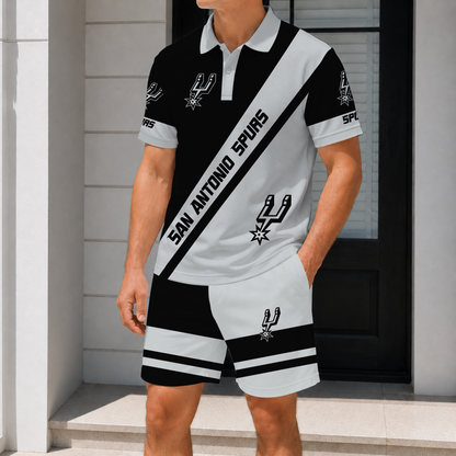 LIMITED EDITION - NEW CUSTOMIZED NBA23 SAS SAN ANTONIO SPURS POLO SHIRT & SHORT PANTS SET