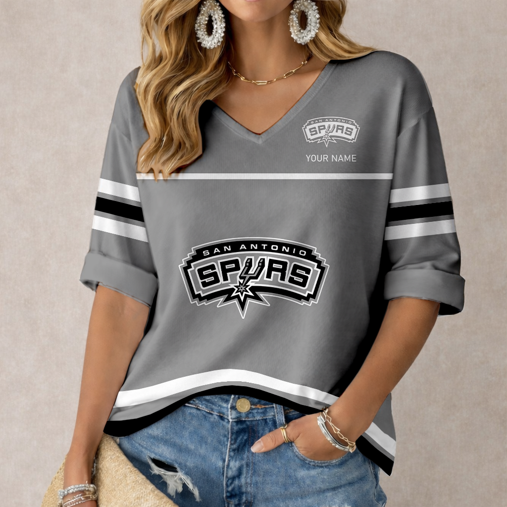 LIMITED EDITION - NEW CUSTOMIZED NBA23 SAS SAN ANTONIO SPURS WOMEN'S HEART V-NECK LONG SLEEVE SHIRT