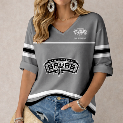 LIMITED EDITION - NEW CUSTOMIZED NBA23 SAS SAN ANTONIO SPURS WOMEN'S HEART V-NECK LONG SLEEVE SHIRT