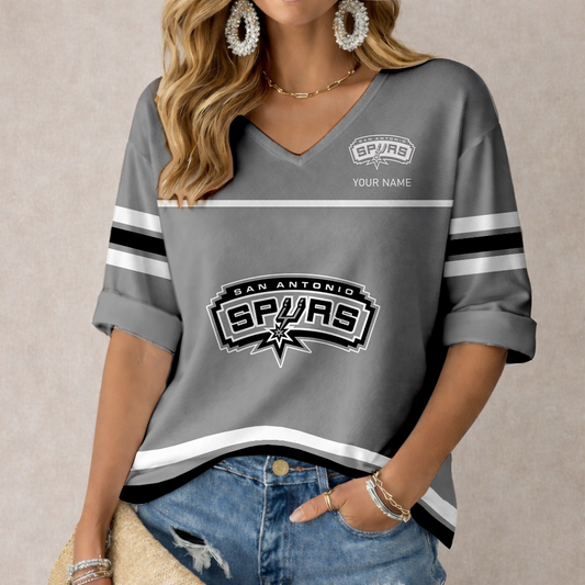 LIMITED EDITION - NEW CUSTOMIZED NBA23 SAS SAN ANTONIO SPURS WOMEN'S HEART V-NECK LONG SLEEVE SHIRT