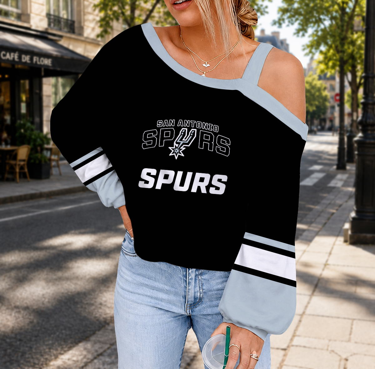 LIMITED EDITION - NEW CUSTOMIZED NBA23 SAS SAN ANTONIO SPURS DROP SHOULDER SWEATSHIRT