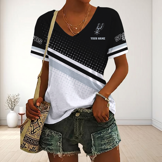 LIMITED EDITION - NEW CUSTOMIZED NBA23 SAS SAN ANTONIO SPURS V-NECK FEMALE SHIRT