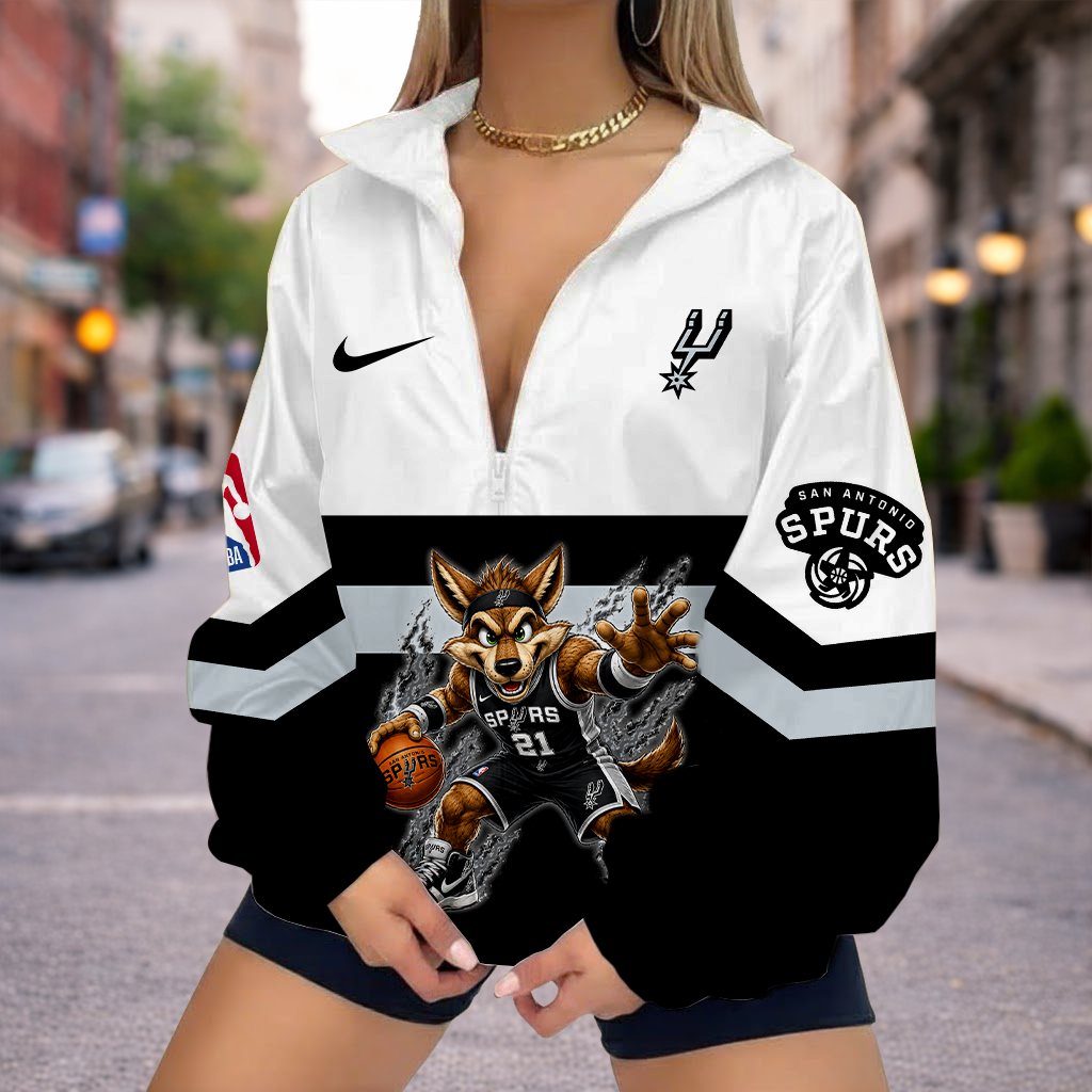 VIRAL EDITION - NEW CUSTOMIZED NBA23 SAS SAN ANTONIO SPURS V-NECK ZIPPER SWEATSHIRT JACKET