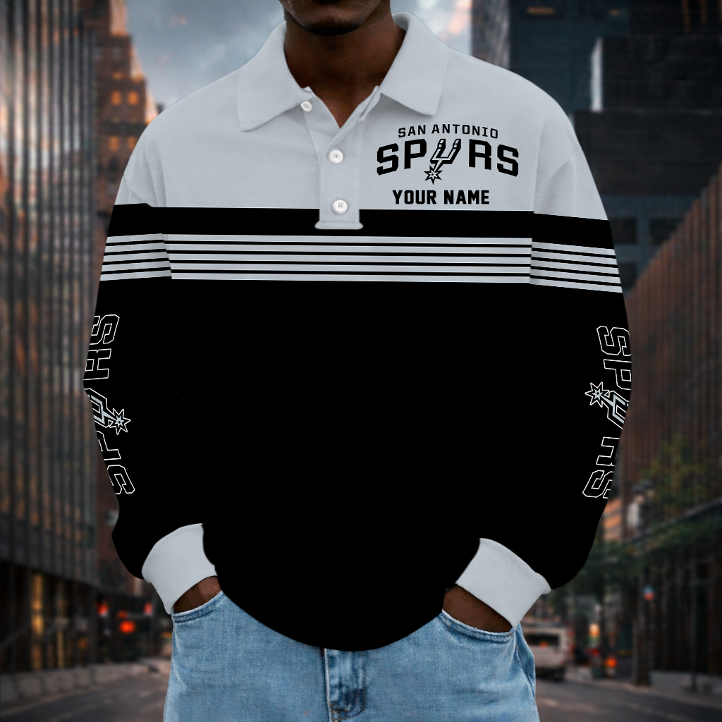 ELITE EDITION - NEW CUSTOMIZED NBA23 SAS SAN ANTONIO SPURS MEN LONG SLEEVE POLO