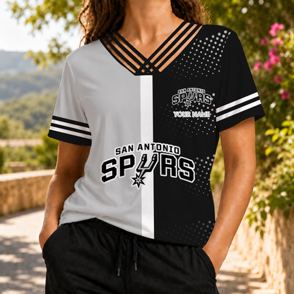 LIMITED EDITON - NEW CUSTOMIZED NBA23 SAS SAN ANTONIO SPURS V-NECK SHIRT