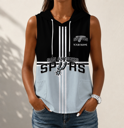 LIMITED EDITION - NEW CUSTOMIZED NBA23 SAS SAN ANTONIO SPURS WOMEN'S SLEEVELESS HOODED POCKET TANK TOP