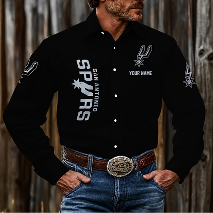 LIMITED EDITION - NEW CUSTOMIZED NBA23 SAS SAN ANTONIO SPURS MEN'S LONG SLEEVE BUTTON-UP SHIRT