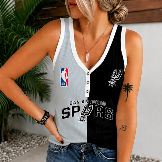 [HOT DEAL] NEW CUSTOMIZED NBA23 SAS SAN ANTONIO SPURS WOMEN'S V-NECK TANK TOP