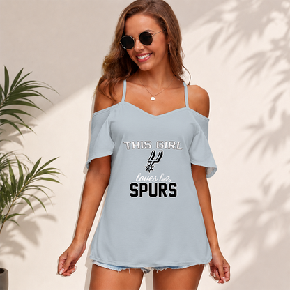 [HOT DEAL] NEW CUSTOMIZED NBA23 SAS SAN ANTONIO SPURS WOMEN'S STRAPPY OFF-SHOULDER TOP