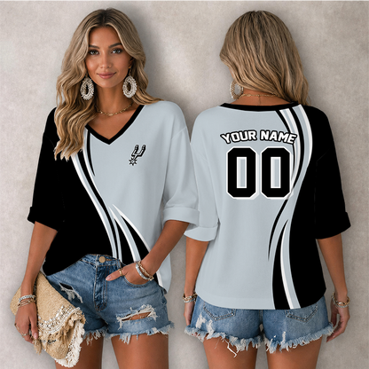 LIMITED EDITION - NEW CUSTOMIZED NBA23 SAS SAN ANTONIO SPURS WOMEN'S HEART V-NECK LONG SLEEVE SHIRT