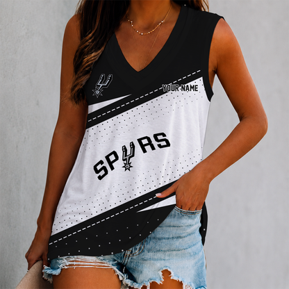VIRAL EDITION - NEW CUSTOMIZED NBA23 SAS SAN ANTONIO SPURS WOMEN'S V-NECK TANK TOP