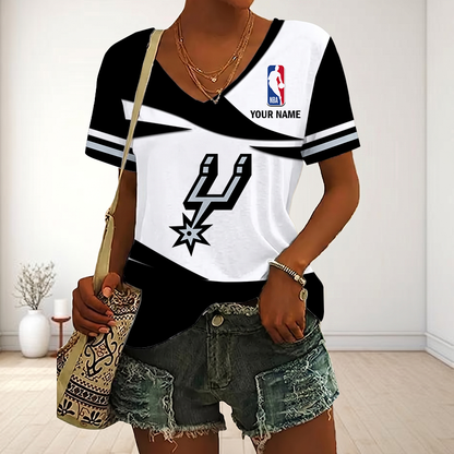 LIMITED EDITION - NEW CUSTOMIZED NBA23 SAS SAN ANTONIO SPURS V-NECK FEMALE SHIRT