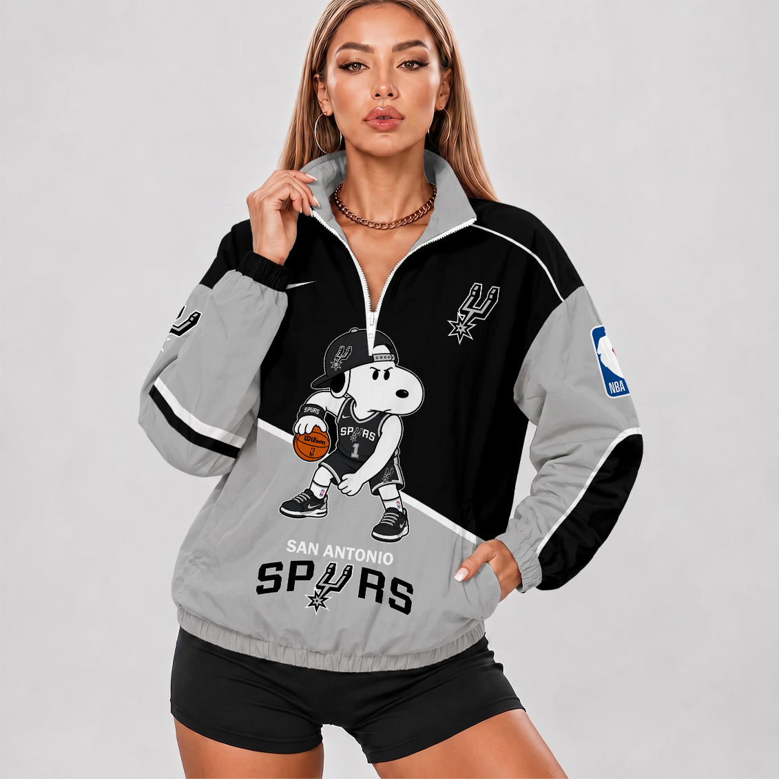 [HOT DEAL] NEW CUSTOMIZED NBA23 SAS SAN ANTONIO SPURS V-NECK ZIPPER SWEATSHIRT JACKET