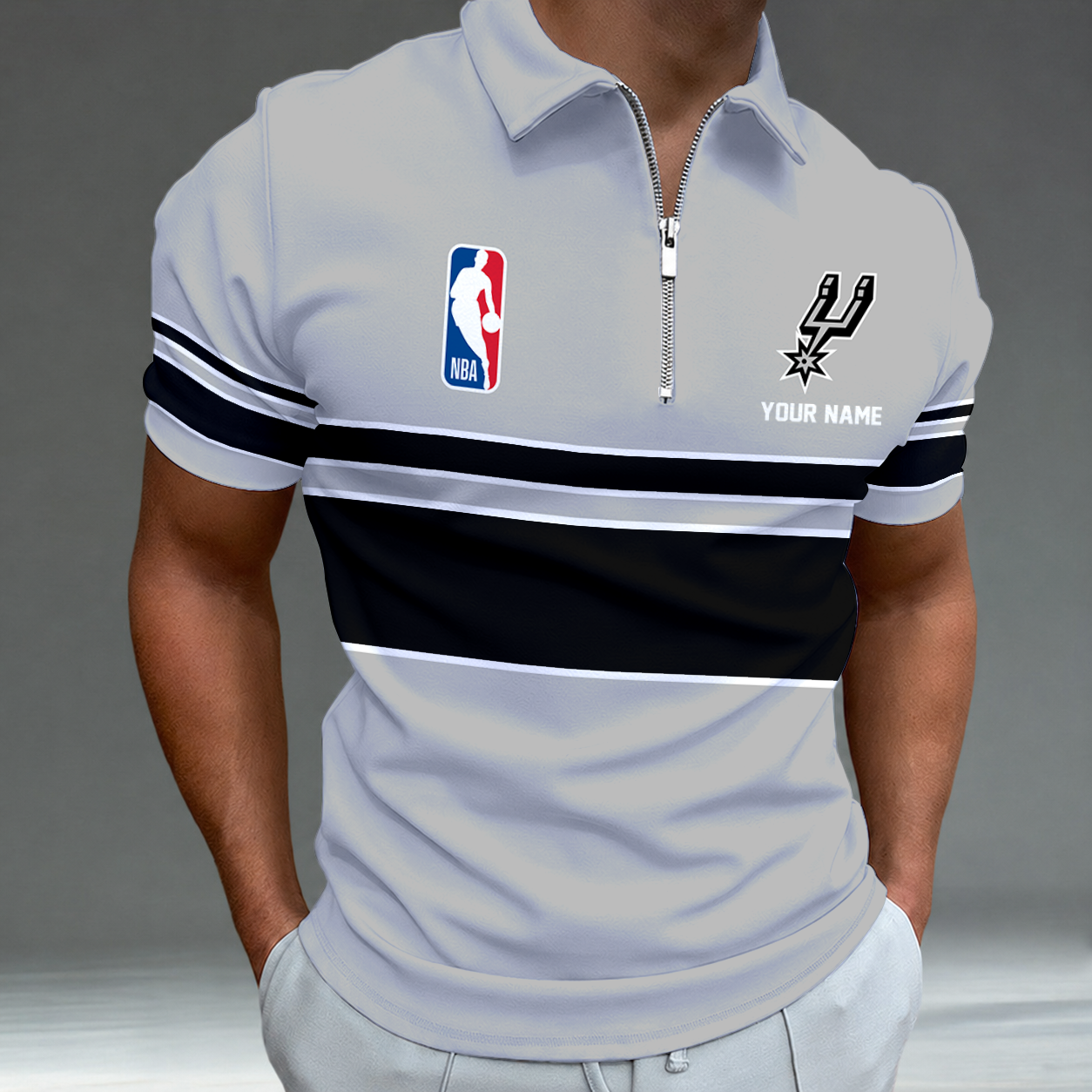 [HOT DEAL] NEW CUSTOMIZED NBA23 SAS SAN ANTONIO SPURS ZIP POLO SHIRT