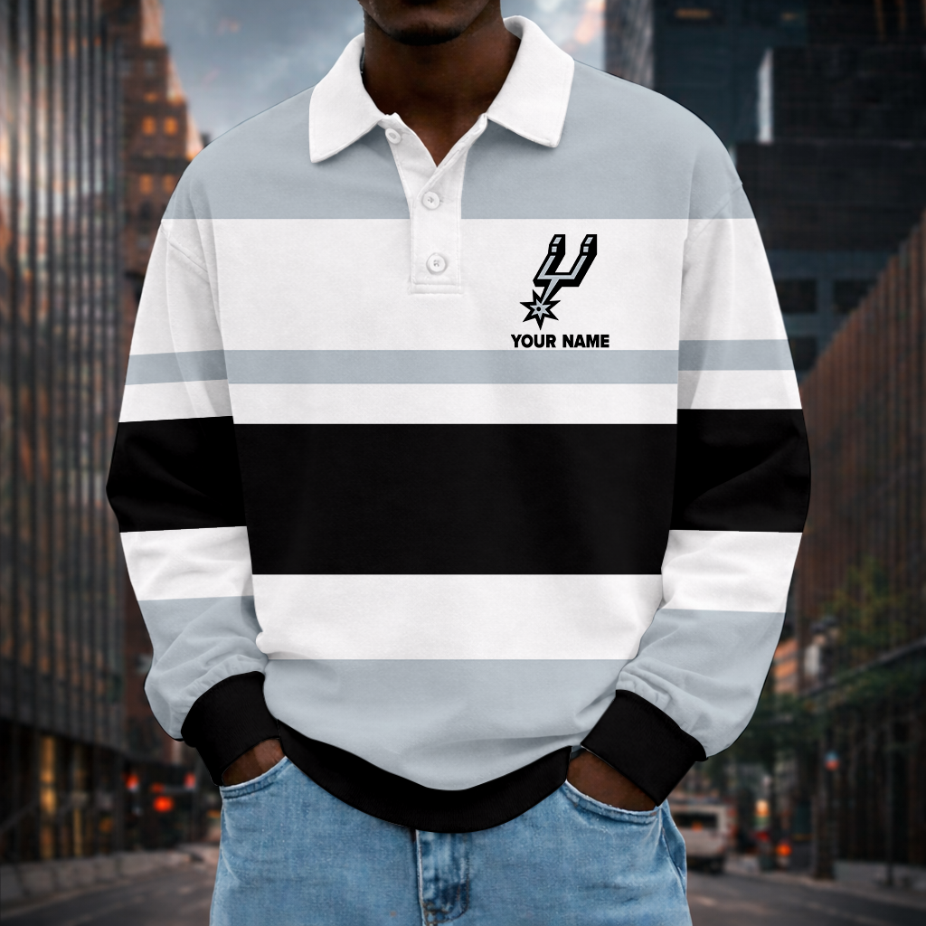LIMITED EDITION - NEW CUSTOMIZED NBA23 SAS SA SPURS MEN LONG SLEEVE POLO