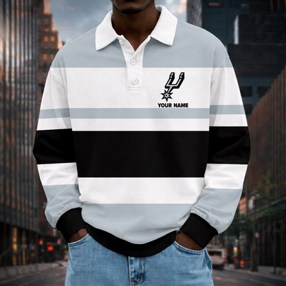 LIMITED EDITION - NEW CUSTOMIZED NBA23 SAS SA SPURS MEN LONG SLEEVE POLO