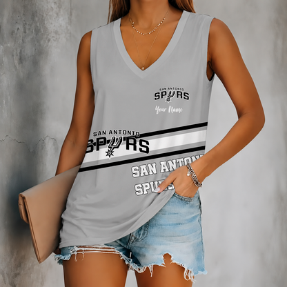 [HOT DEAL] NEW CUSTOMIZED NBA23 SAS SAN ANTONIO SPURS WOMEN'S V-NECK TANK TOP