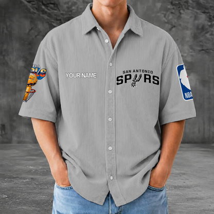 [HOT DEAL] NEW CUSTOMIZED NBA23 SAS SAN ANTONIO SPURS SEERSUCKER BUTTON SHIRT