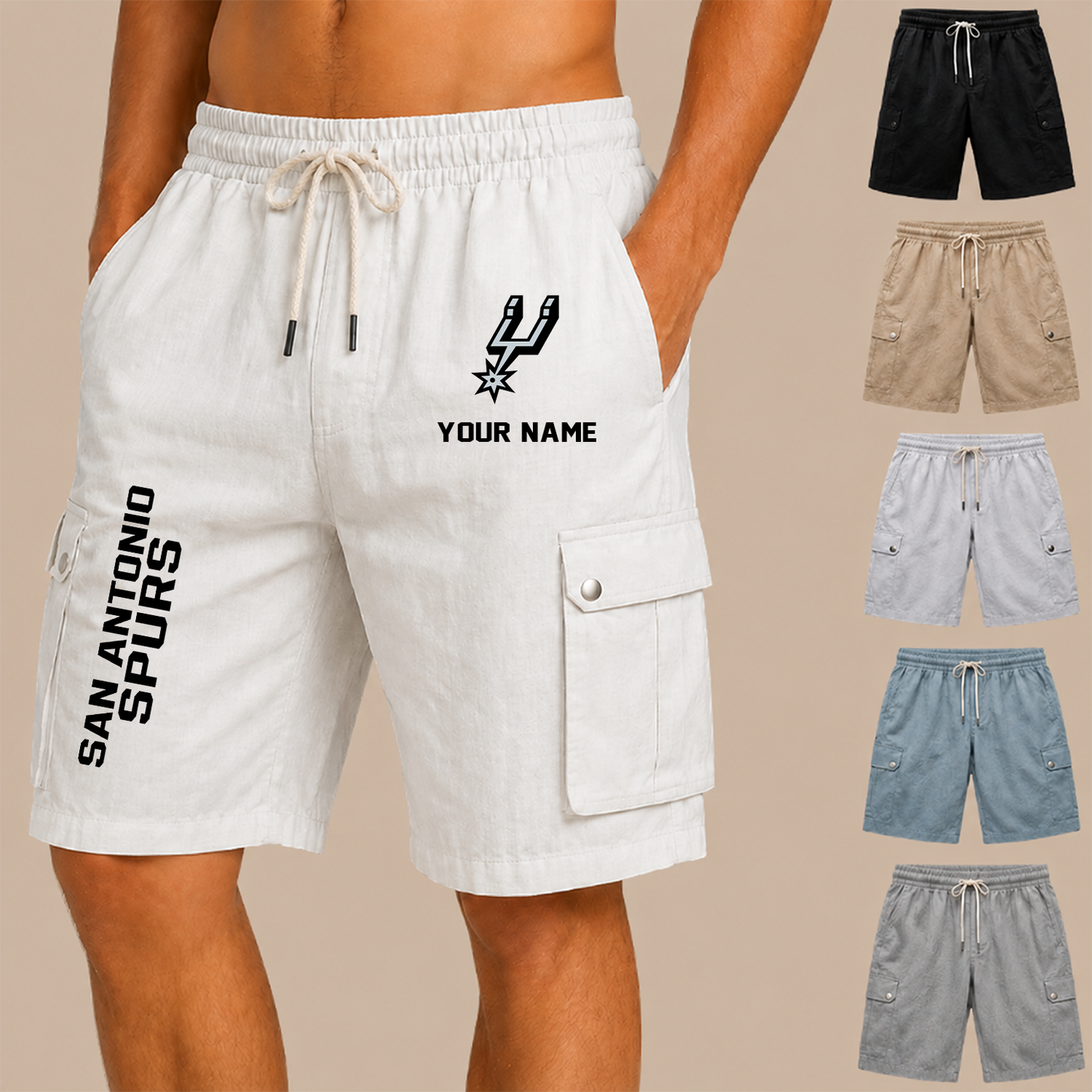 [HOT DEAL] NEW CUSTOMIZED NBA23 SAS SAN ANTONIO SPURS MEN'S DRAWSTRING CARGO SHORTS